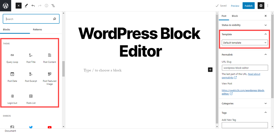 editor de bloques wordpress 5.8