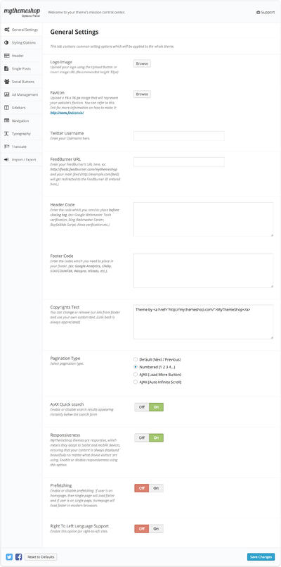 configuración general en el tema Yosemite WordPress