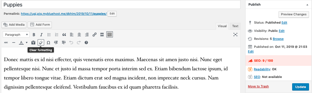 Use el botón de borrado de formato al importar desde Google Docs al editor clásico de WordPress