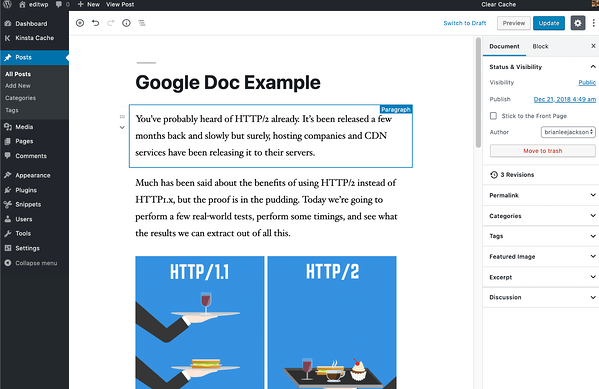 La importación de publicaciones de Google Docs al editor de Gutenberg en WordPress elimina muchos problemas de formato