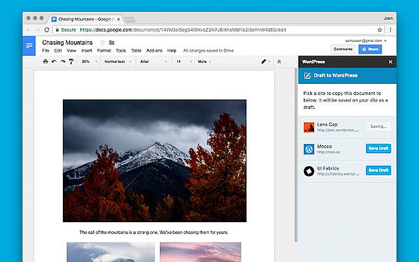 Después de instalar el complemento, se le pedirá que guarde e importe su borrador a su sitio de WordPress en la ventana de WordPress en el lado derecho de la pantalla.