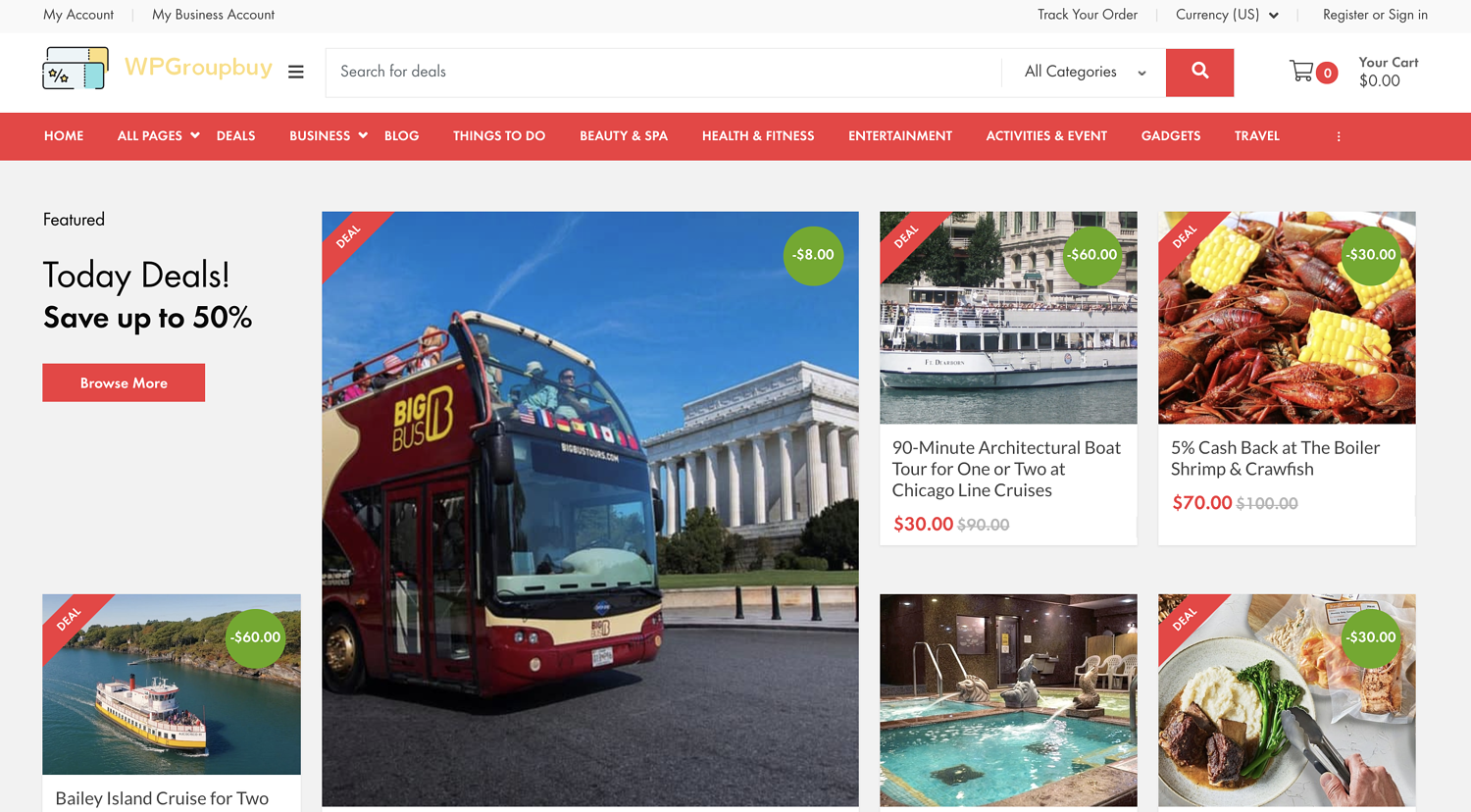 Ejemplo de revisión de tema de WPGroupbuy Groupon
