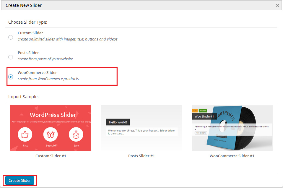 Función de control deslizante de WooCommerce en el complemento de control deslizante de MotoPress
