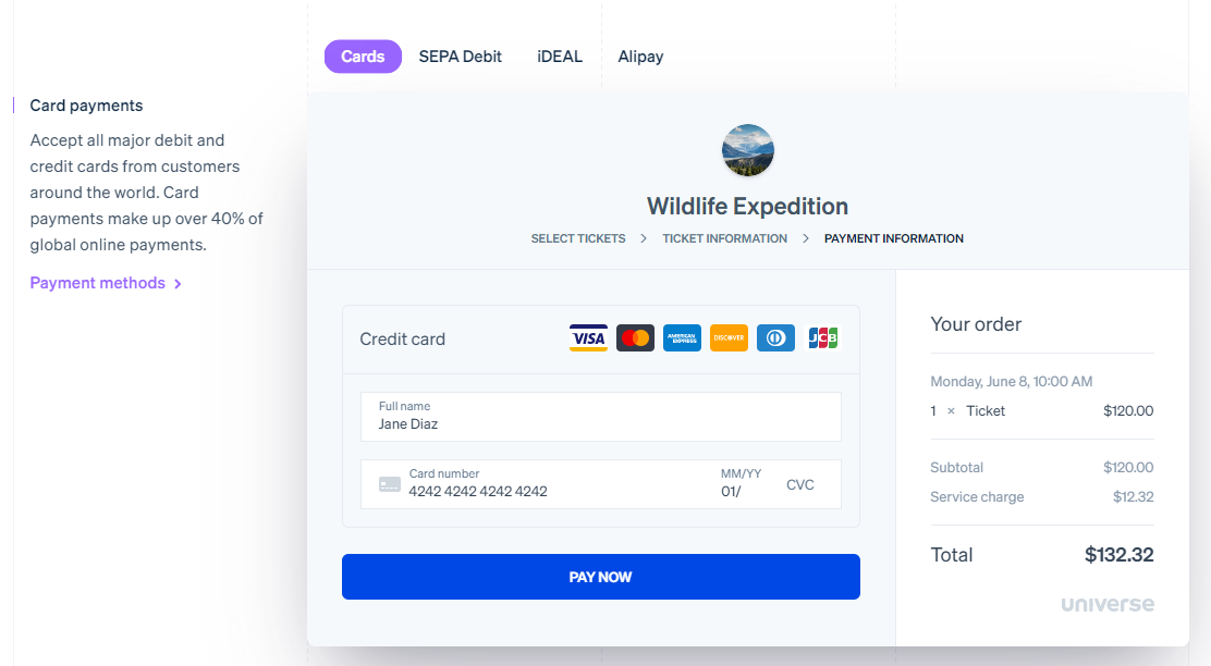 Uso de Stripe para pagos con tarjeta de crédito