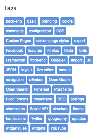 Un ejemplo de una nube de etiquetas usando un widget integrado en WordPress
