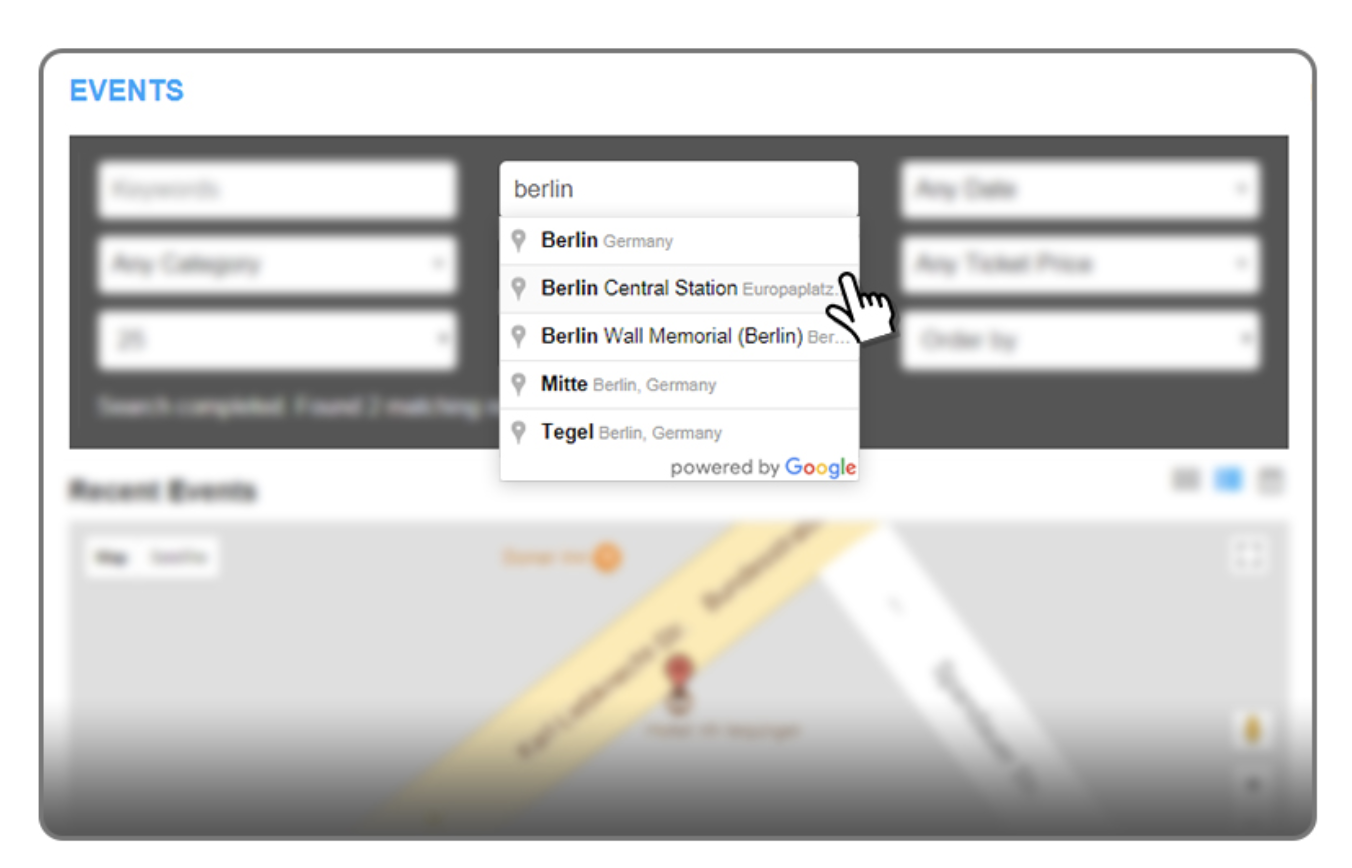 Complemento de Google Maps para la revisión del complemento WP Event Manager