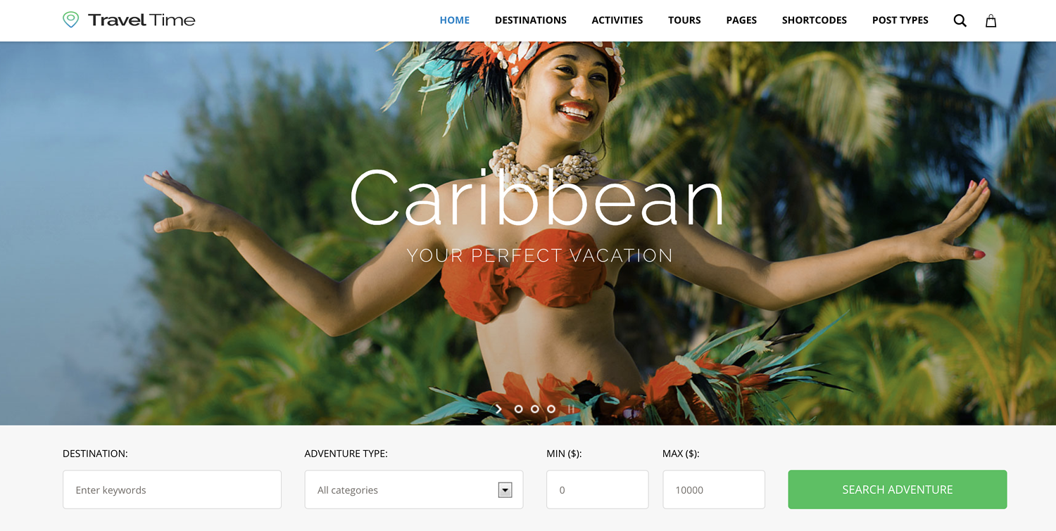 Tema Travel Time para crear un sitio web de negocios relacionado con viajes usando WordPress
