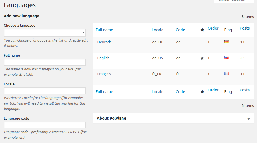 Complemento de Polylang que muestra cómo crear un sitio web multilingüe usando WordPress