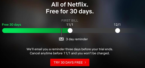 Botón de llamada a la acción eficaz en la página de destino de Netflix