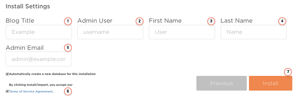 Formulario de HostGator para la instalación de WordPress