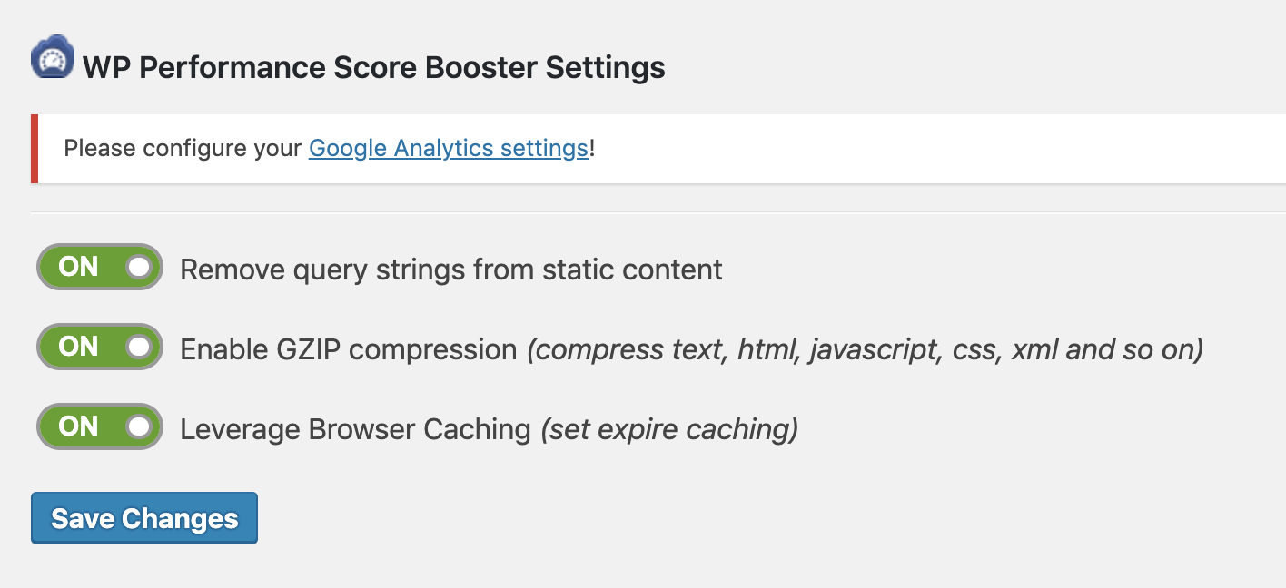 Complemento WP Performance Score Booster para eliminar cadenas de consulta de recursos estáticos