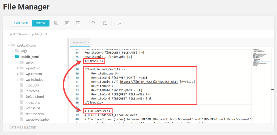 código htaccess con contenido mixto