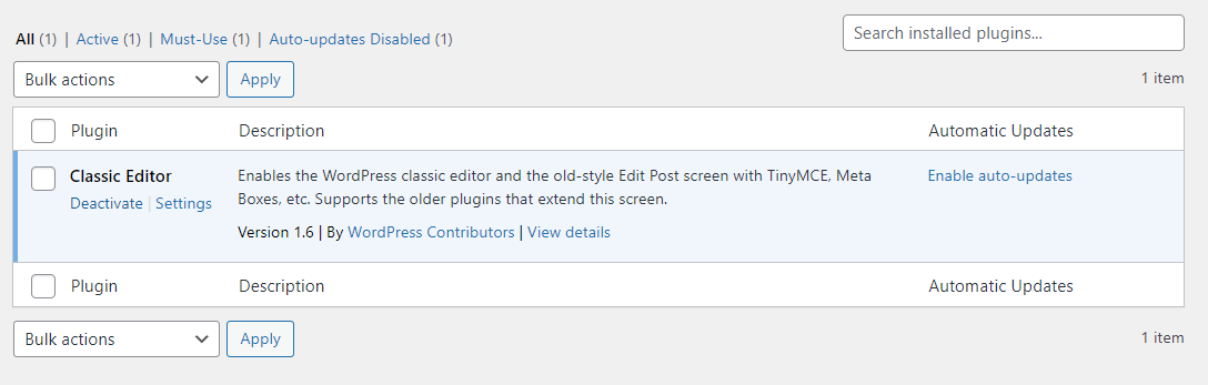Desactivación de complementos en WordPress