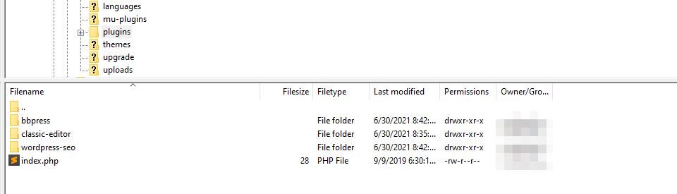Acceso al directorio de plugins de WordPress