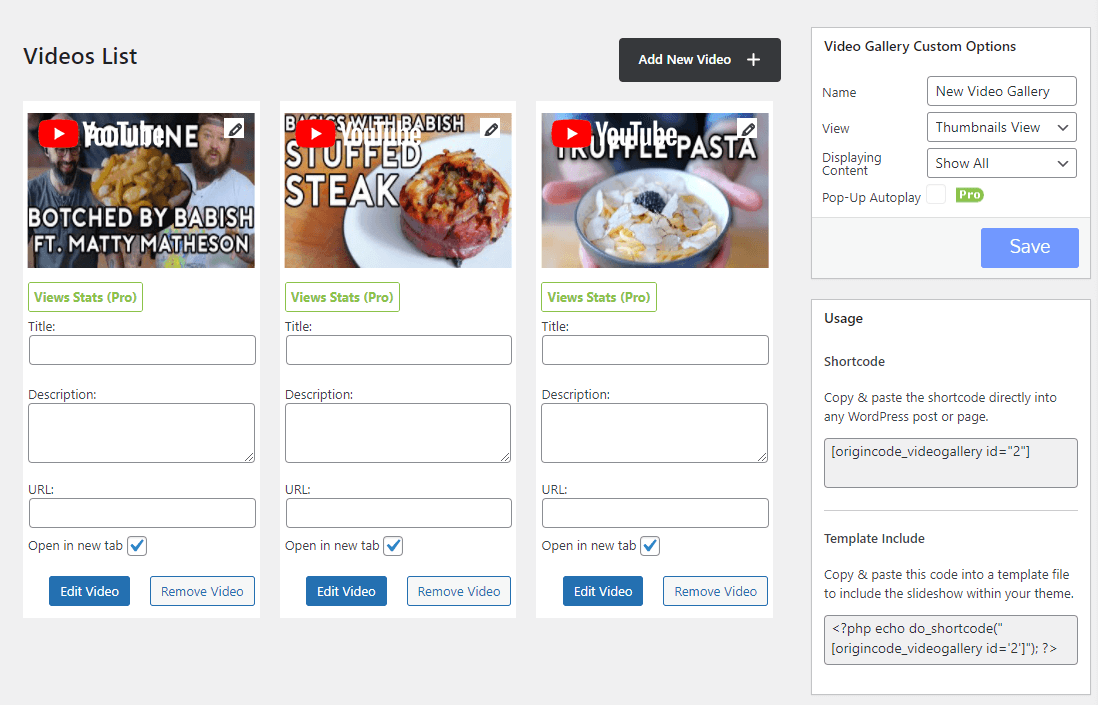 Agregar videos a la galería