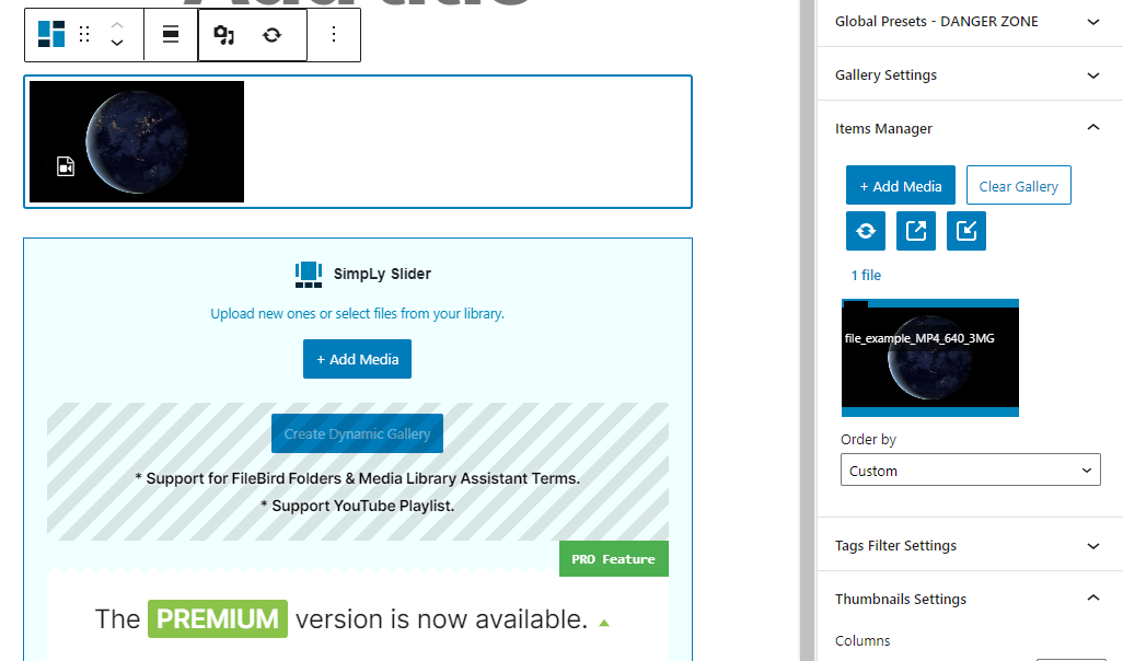 Usando el bloque de la galería de videos
