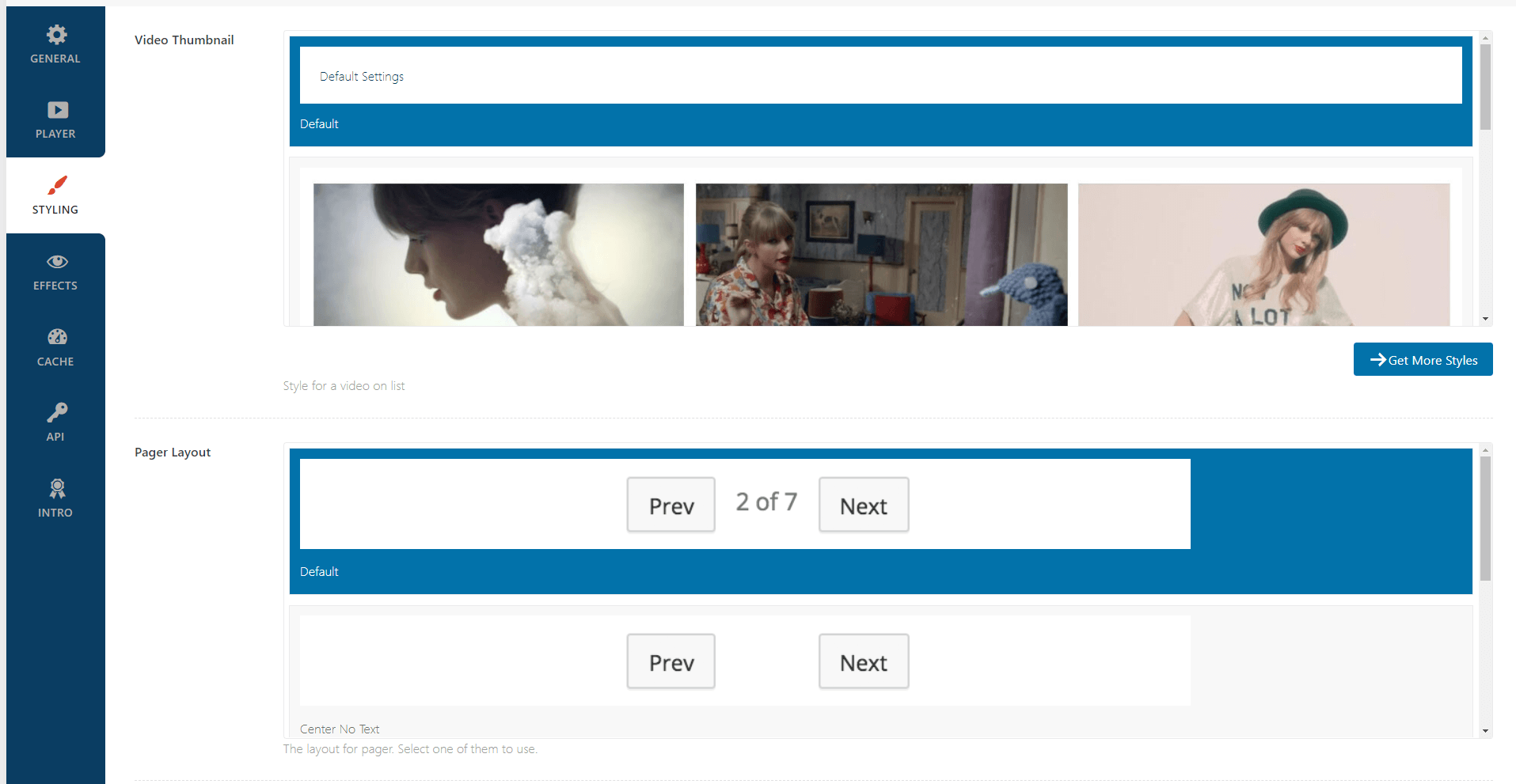 Configurar el estilo de la galería de videos