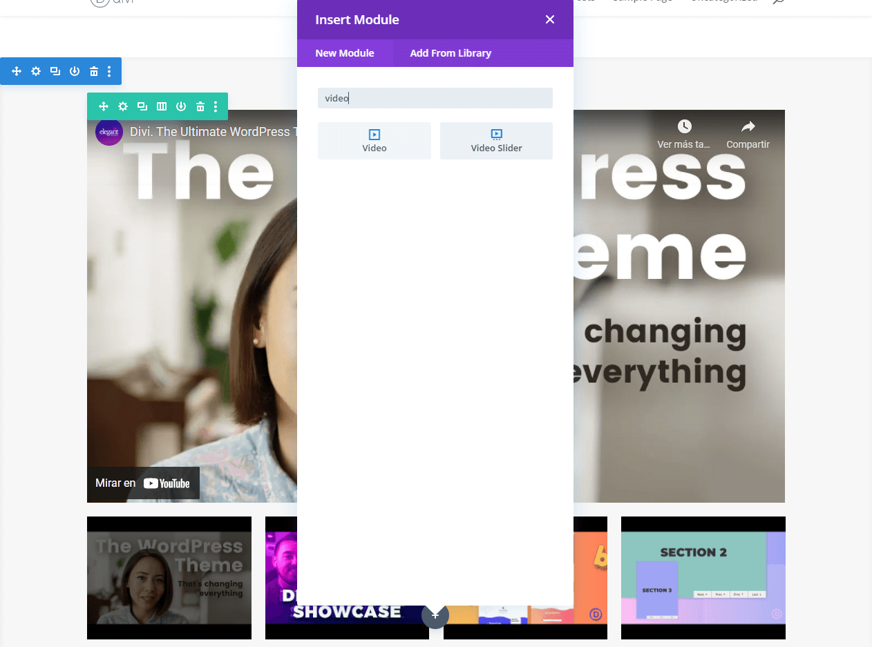 Agregar el módulo Divi Video Slider