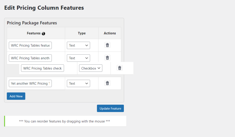 Tablas de precios de WRC