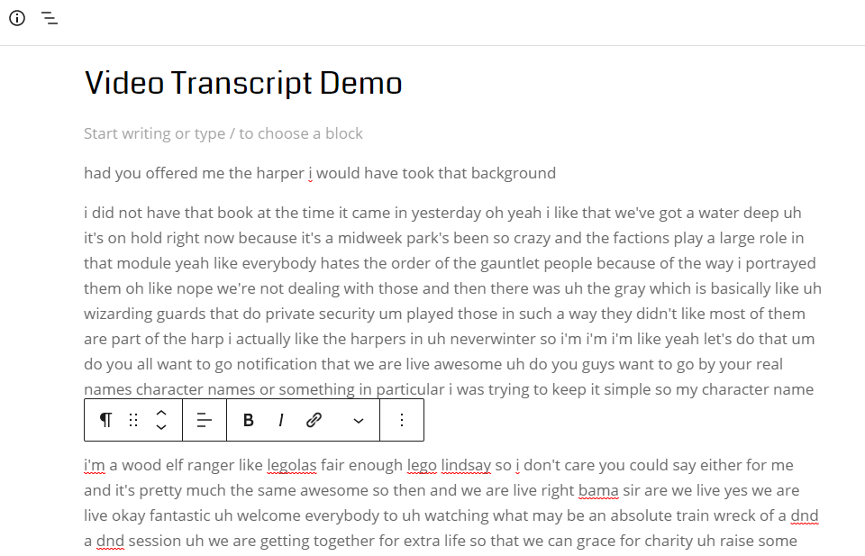 pegar transcripción de video