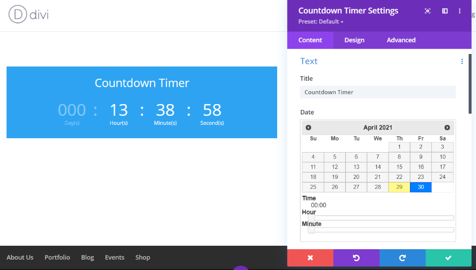 Módulo de temporizador Divi