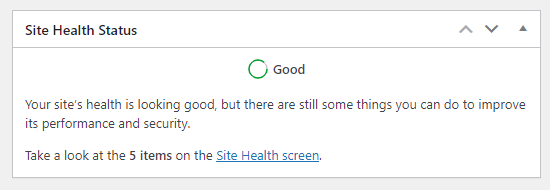 salud del sitio en el tablero de wordpress