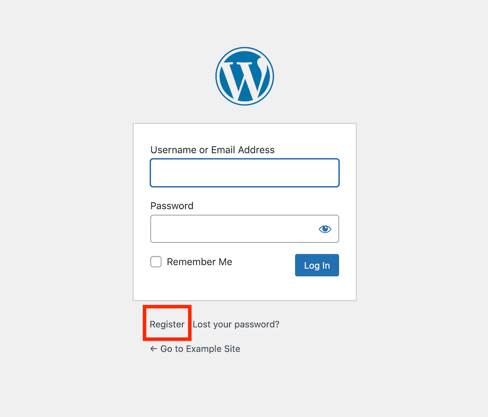 Enlace de registro de usuario de WordPress.