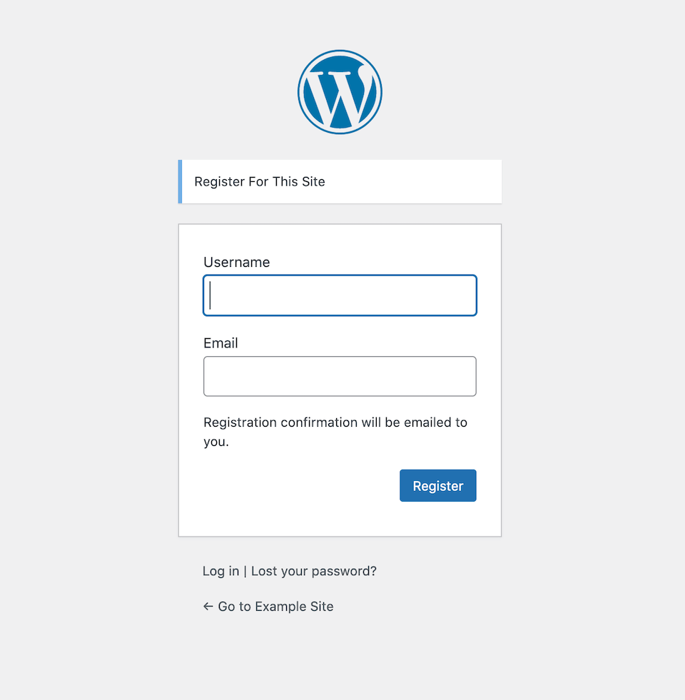 Formulario de registro de usuario de WordPress.