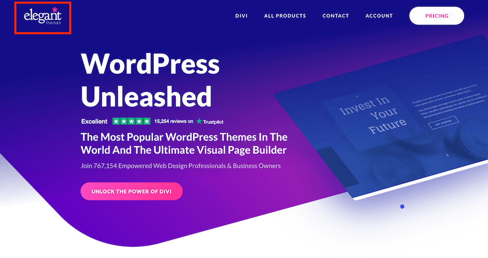 Ejemplo de un sitio titulado Elegant Themes.