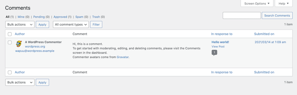 Cola de moderación de comentarios de WordPress.