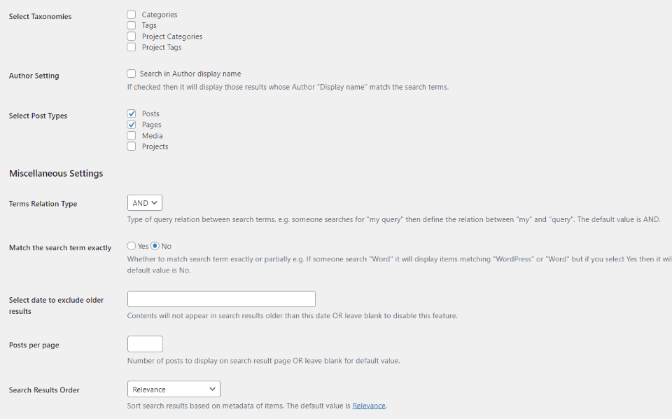 Búsqueda extendida de WP