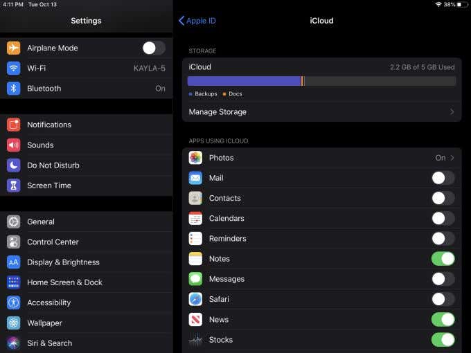 Ventana de almacenamiento de iCloud