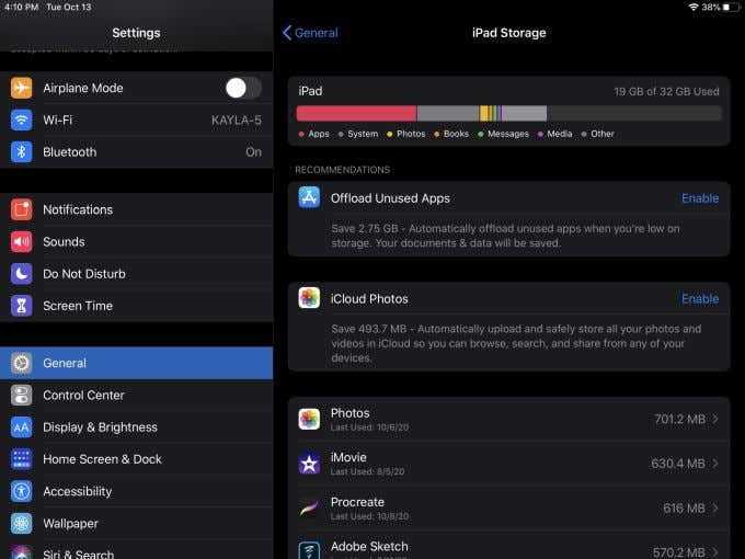 Almacenamiento de iPad en general