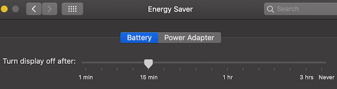 Pantalla Ahorro de energía Pestaña Batería