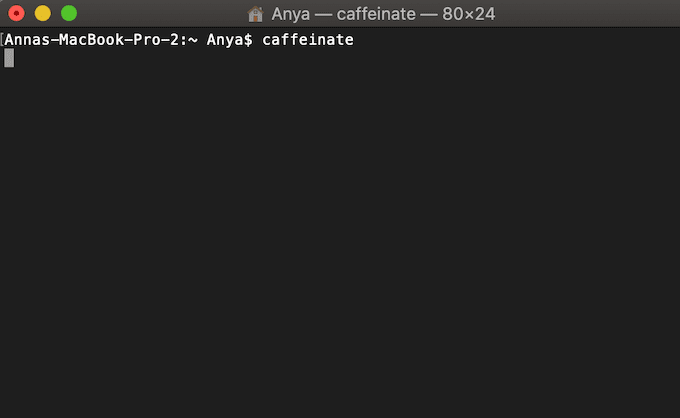 Ventana de terminal con comando: cafeinato