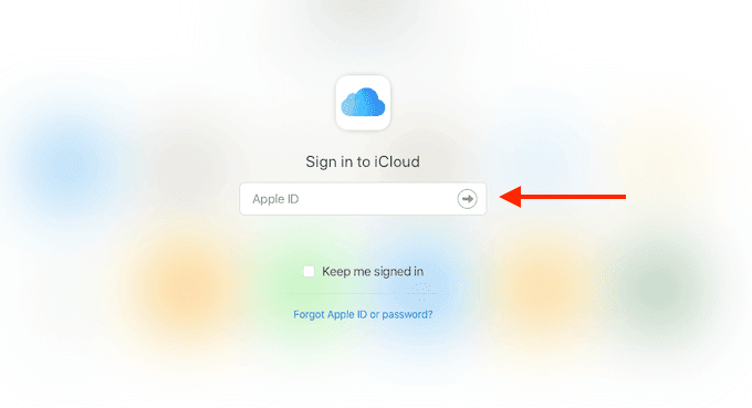 Campo de ID de Apple en el sitio web de iCloud