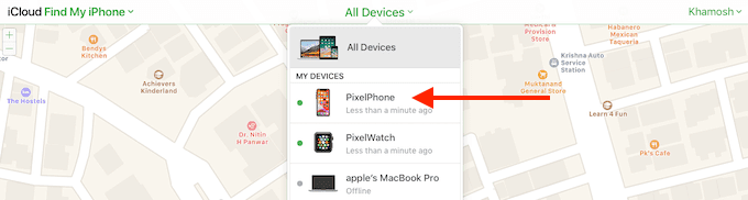 iPhone seleccionado del menú desplegable