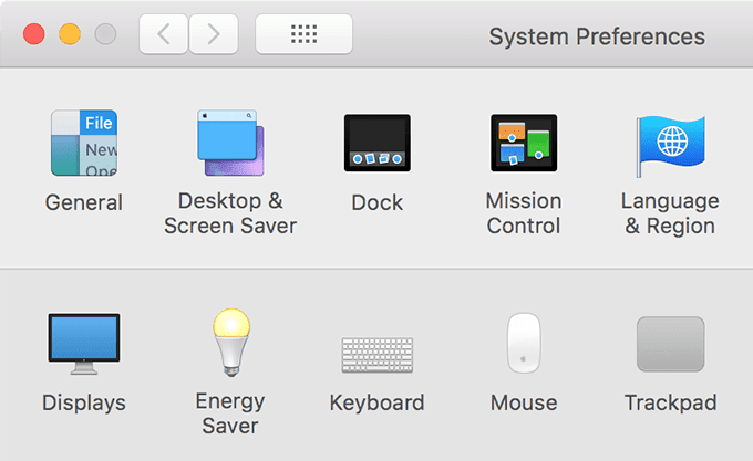 Ventana de preferencias del sistema