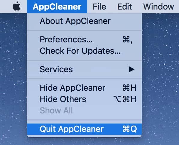 Salir del menú App Cleaner seleccionado