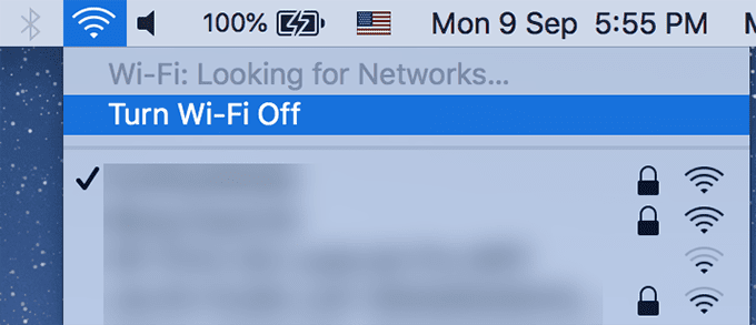 Gire el menú Wi-Fi seleccionado