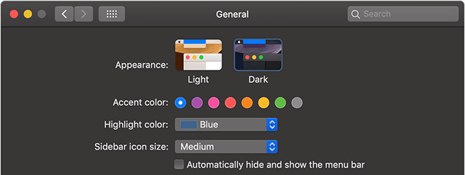 Configuración del modo oscuro en General