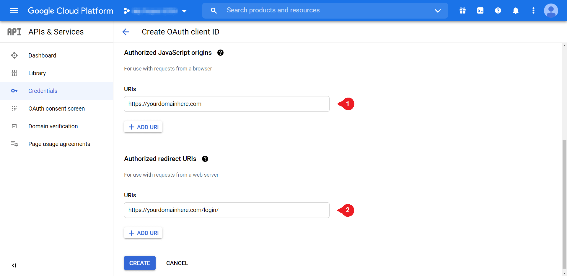 La segunda página de creación de un ID de cliente de OAuth.