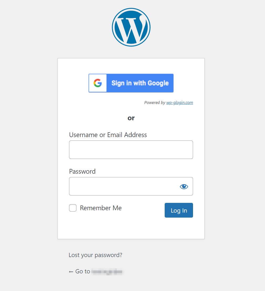 Pantalla de inicio de sesión de WordPress Gmail.