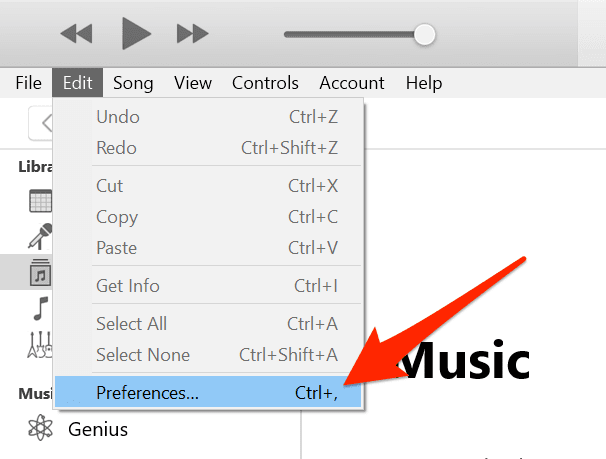 Editar -> Preferencias en la ventana de iTunes