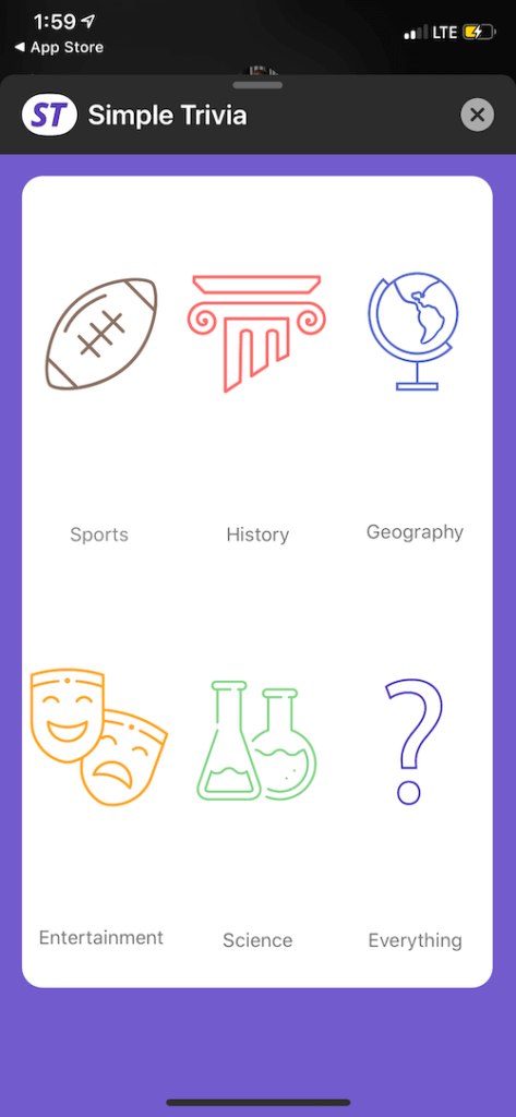 Pantalla de trivia simple