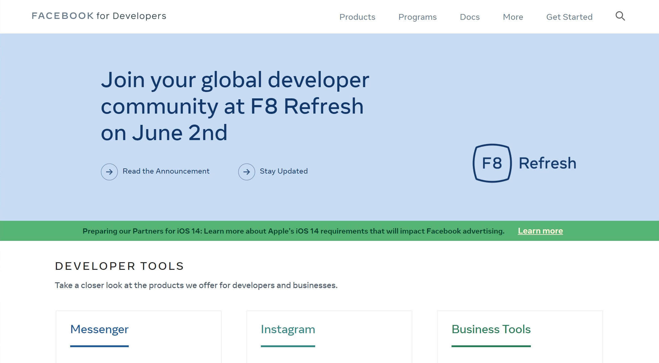Página de desarrollador de Facebook.