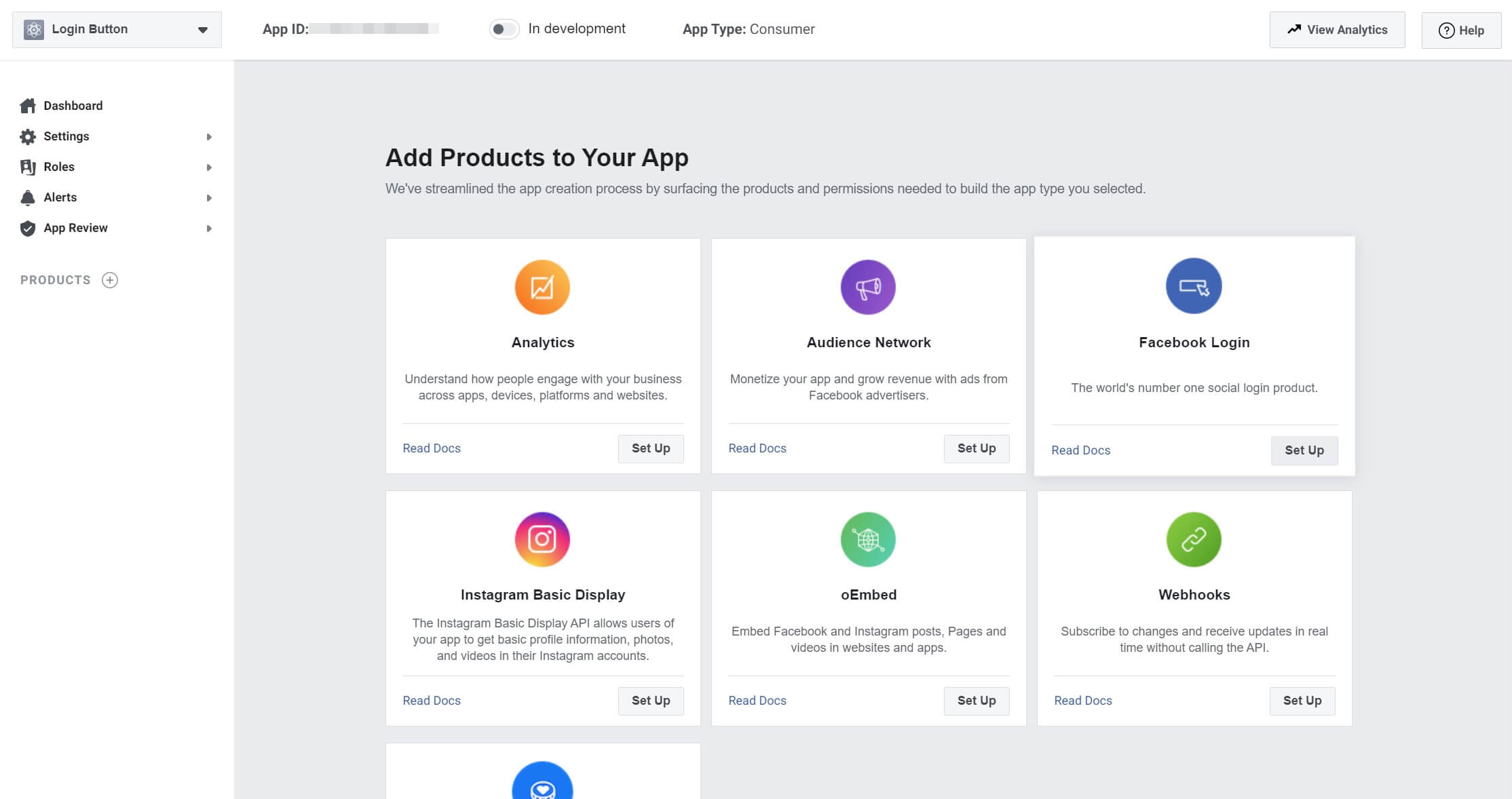 Selección de productos para tu aplicación de Facebook.