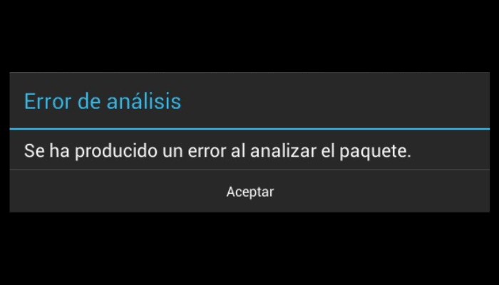 hubo un error al analizar el paquete