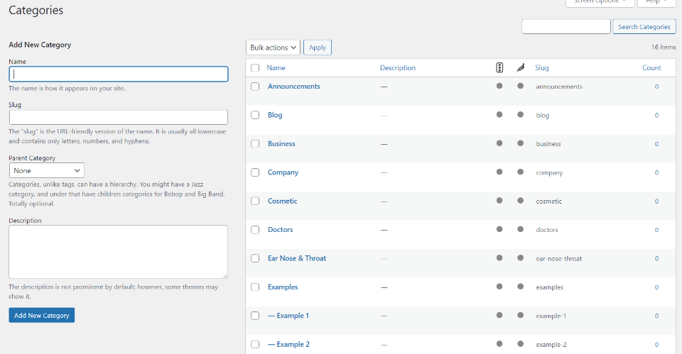 Categorías de la biblioteca de medios