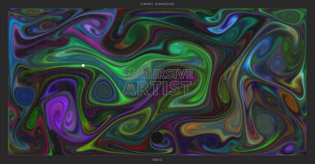 Captura de pantalla del sitio de cartera personal de Jimmy Simmons, un artista inmersivo que usa jQuery.